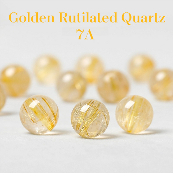 Fanlin 7A Natural Golden Rutilated Quartz Round Spacer Loose Beads Strand ﻿