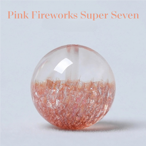 7A Natural Pink Fireworks Super Seven Crystal Round Spacer Loose Beads Strand