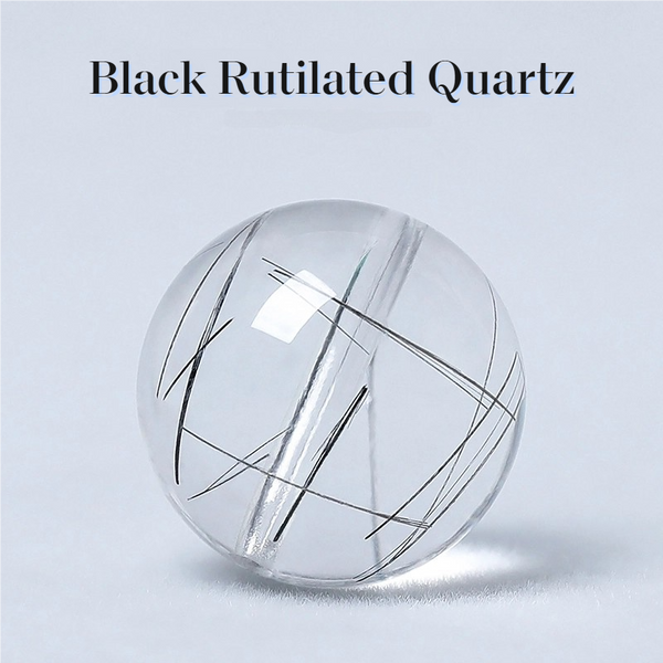 7A Black Rutilated Quartz Natural Gemstone Round Loose Beads For Jewelry Making