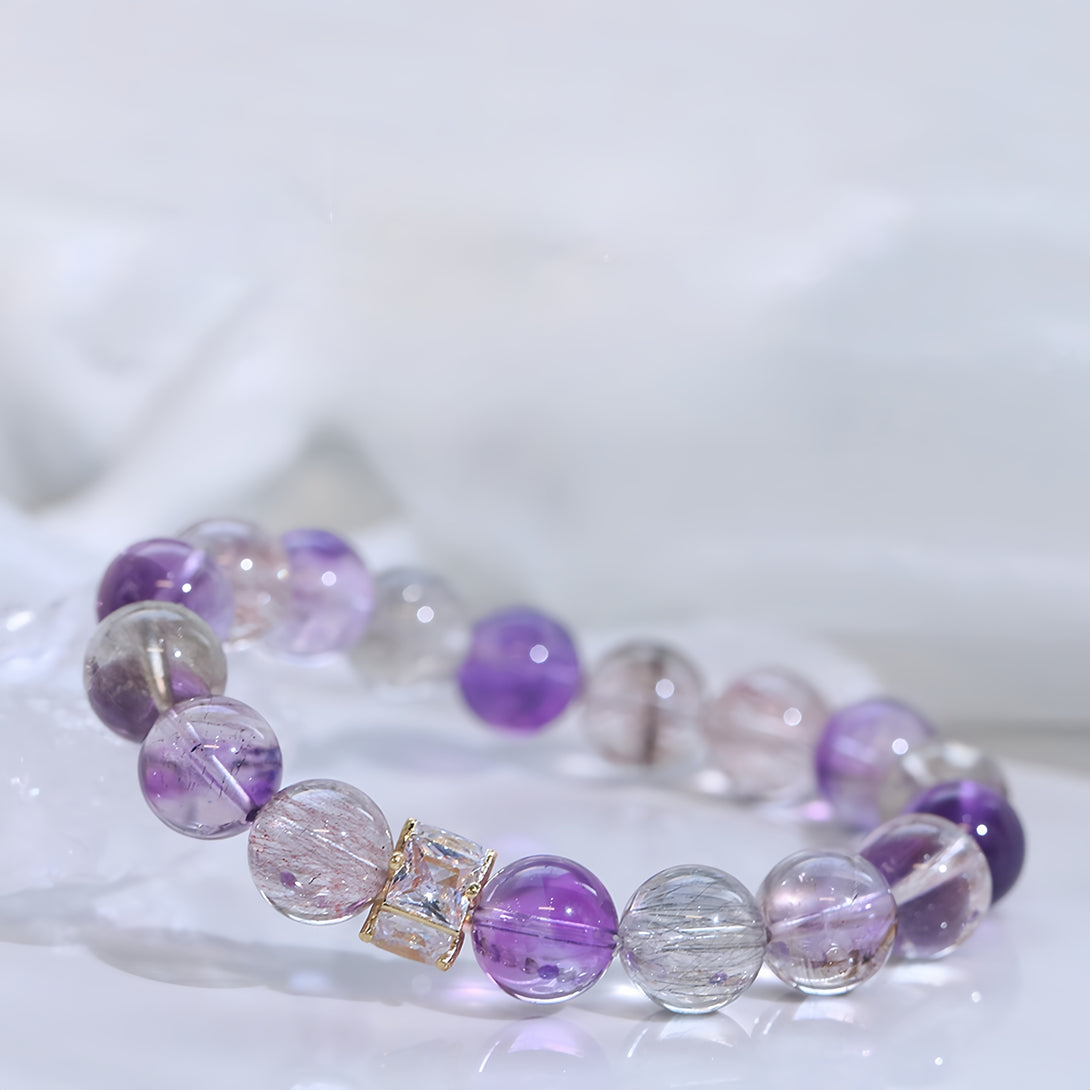 Designer Blackcurrant Super Seven Triple-Strand Crystal Bracelet for the Year of Nine Purple Fire-FanLin