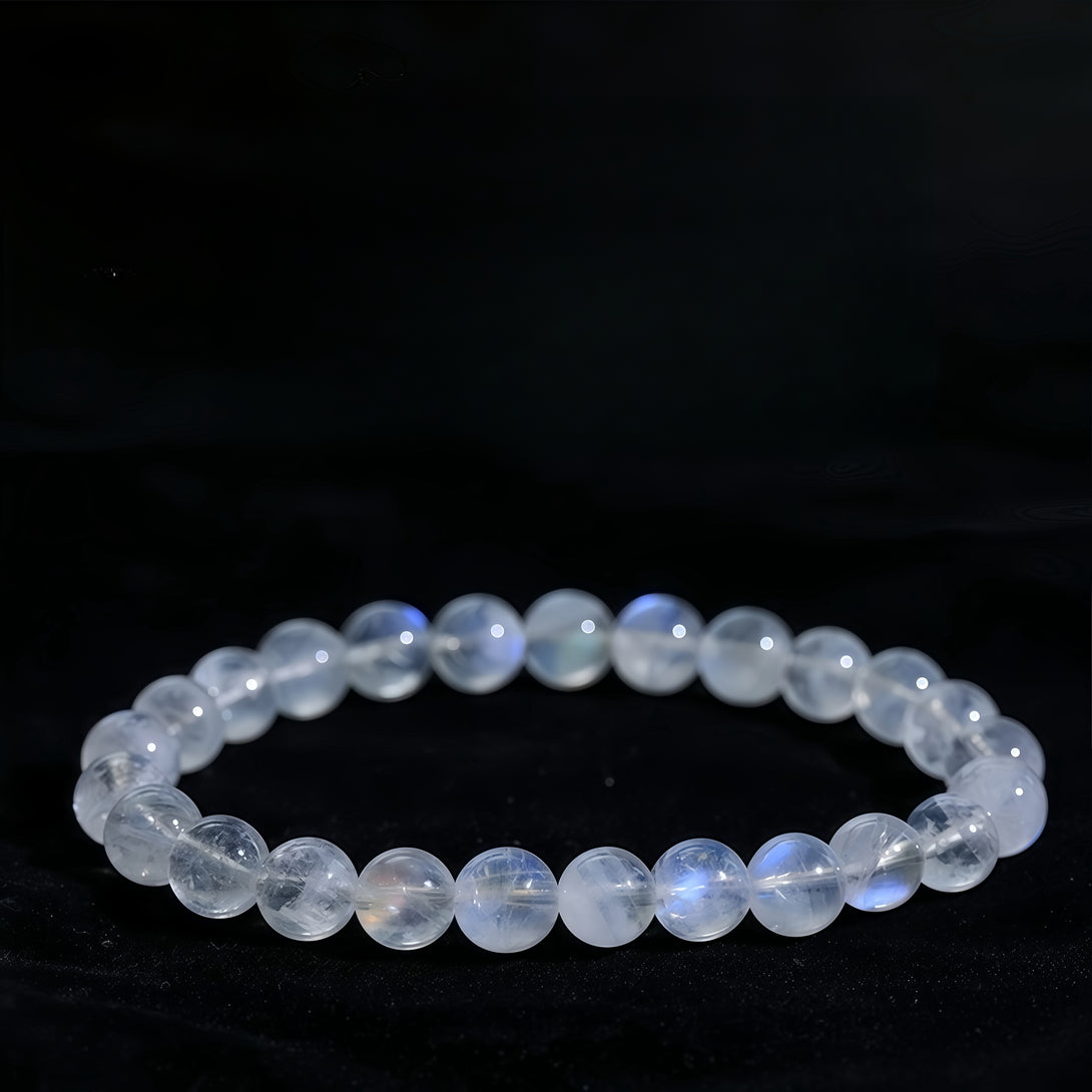 Collector-Grade Natural India Near-Glass Body Moonstone Bracelet with Strong Blue Flash-FanLin