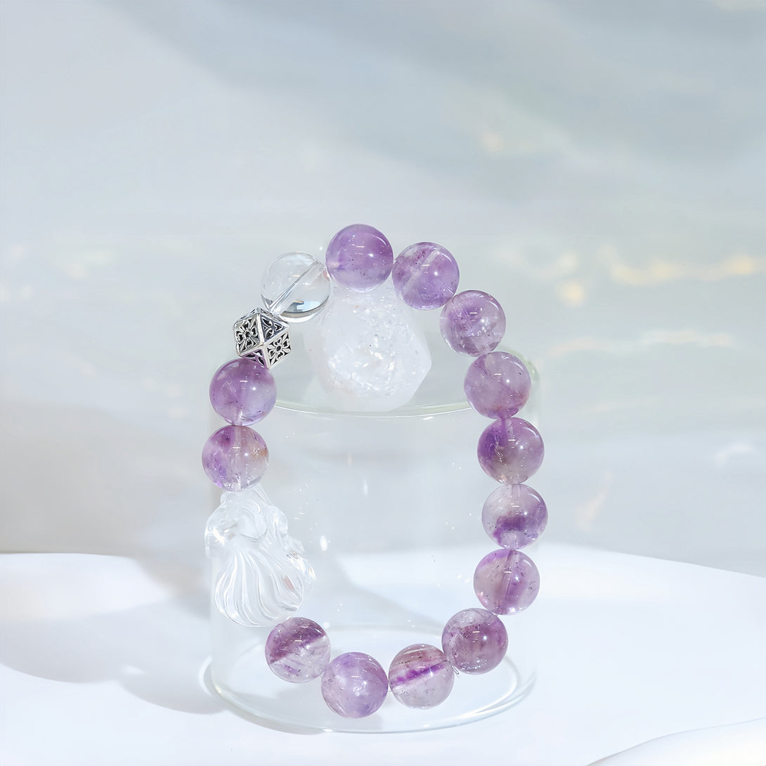 FanLin Designer Natural Clear Quartz &amp; Aurora Amethyst "Nine-Tailed Fox" Bracelet for the Year of Nine Purple Fire-FanLin