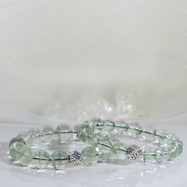 FanLin Designer Natural Brazilian Ice-Clear "Starry Sky" Green Phantom Quartz Couple's Bracelet-FanLin