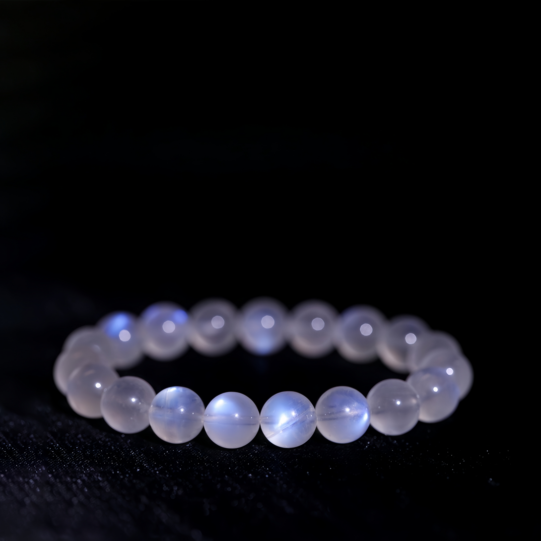 FanLin Natural Sri Lanka Creamy Moonstone Bracelet with Strong Blue Flash-FanLin