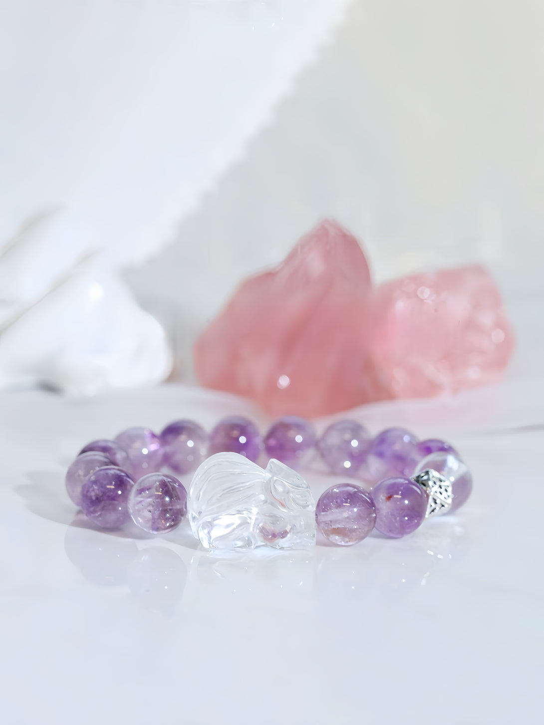 FanLin Designer Natural Clear Quartz &amp; Aurora Amethyst "Nine-Tailed Fox" Bracelet for the Year of Nine Purple Fire-FanLin