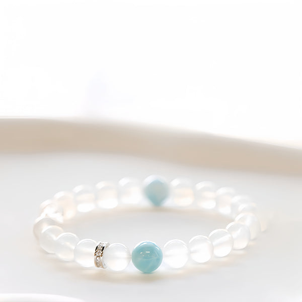 FanLin Designer "Archangel" Moonstone & Larimar Natural Crystal Bracelet-FanLin