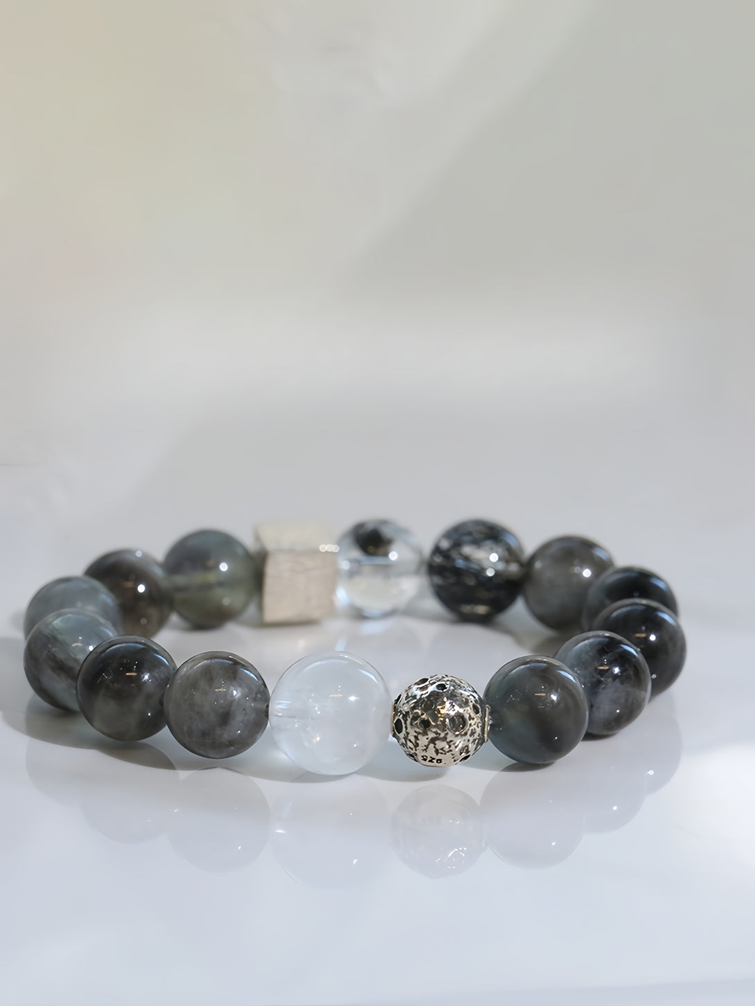 FanLin Designer Natural Vintage Mine Star Flash Black Aquamarine & White Phantom Quartz with Herkimer Diamond Bracelet-FanLin