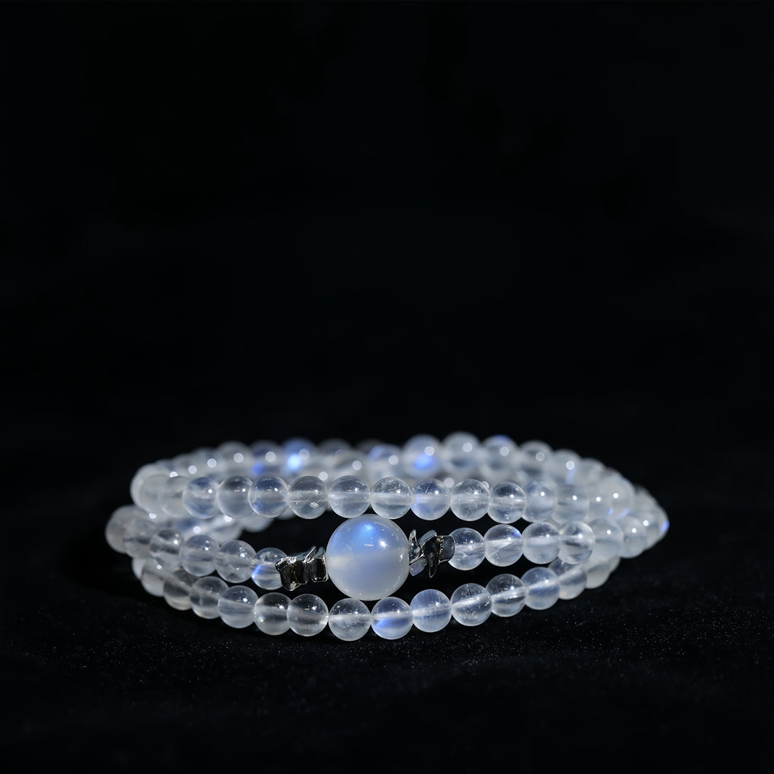 FanLin Museum-Grade Rare Sri Lanka Creamy Moonstone with Strong Blue Flash Triple-Strand Bracelet-FanLin