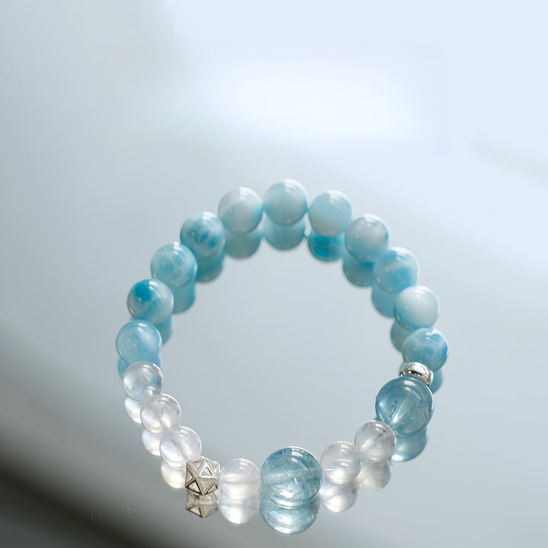 FanLin Designer Collector-Grade Natural Larimar, Moonstone & Aquamarine Bracelet-FanLin