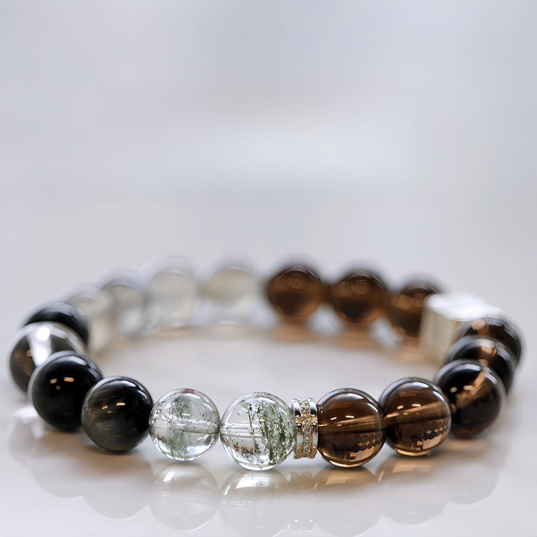 FanLin Designer Collector-Grade Natural Smoky Quartz & Moonstone Bracelet-FanLin