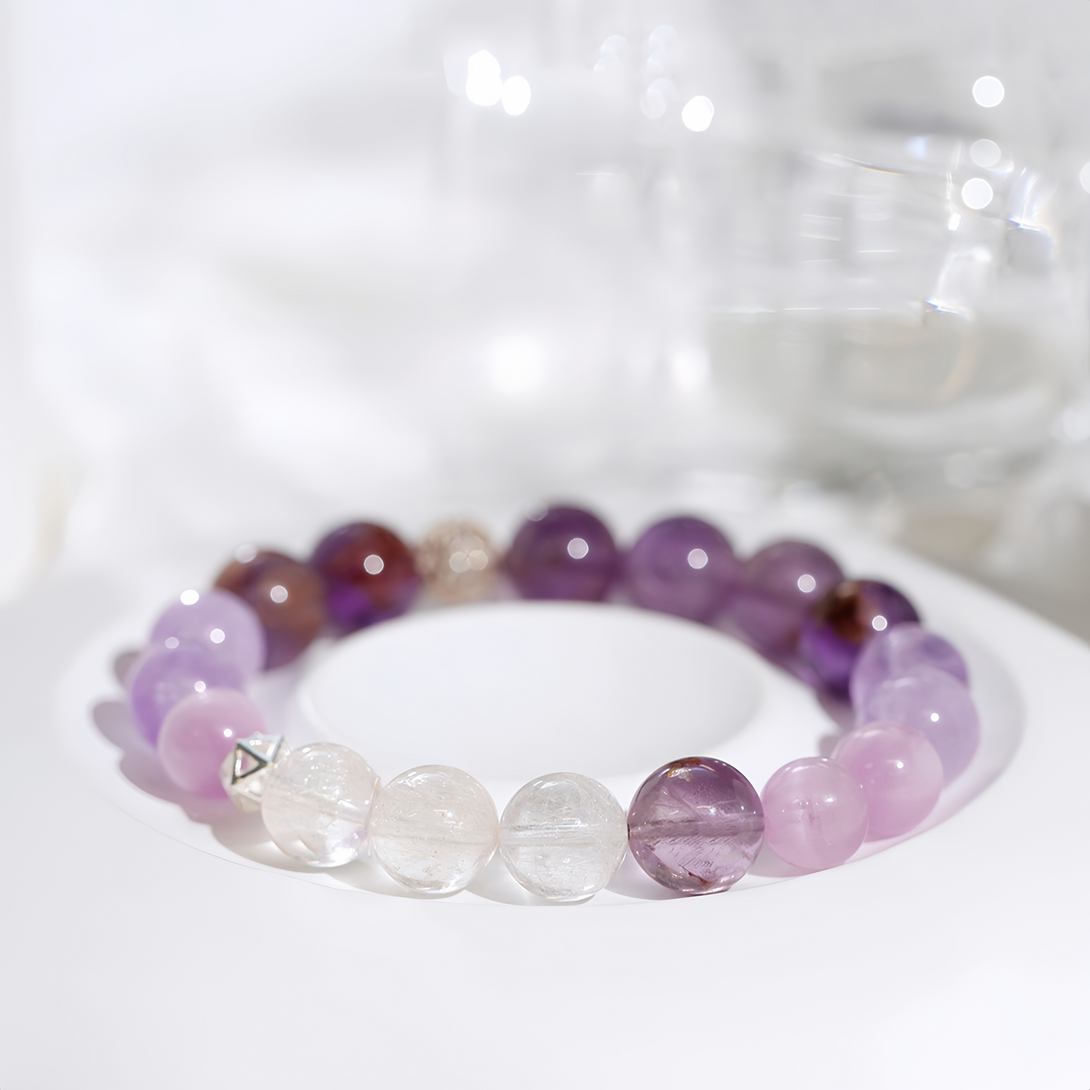 FanLin Designer Natural Amethyst, Clear Quartz &amp; Kunzite Bracelet-FanLin