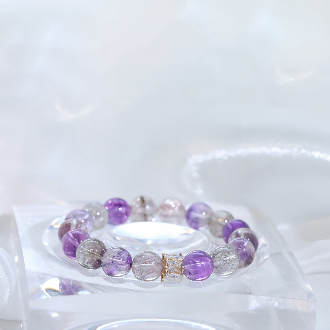 Designer Blackcurrant Super Seven Triple-Strand Crystal Bracelet for the Year of Nine Purple Fire-FanLin