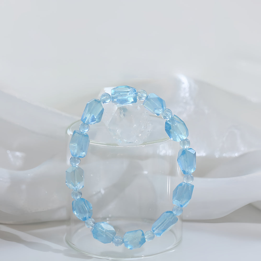 FanLin Designer "Blue Glacier" Collector-Grade Natural Crushed Ice Aquamarine Raw Crystal Bracelet-FanLin