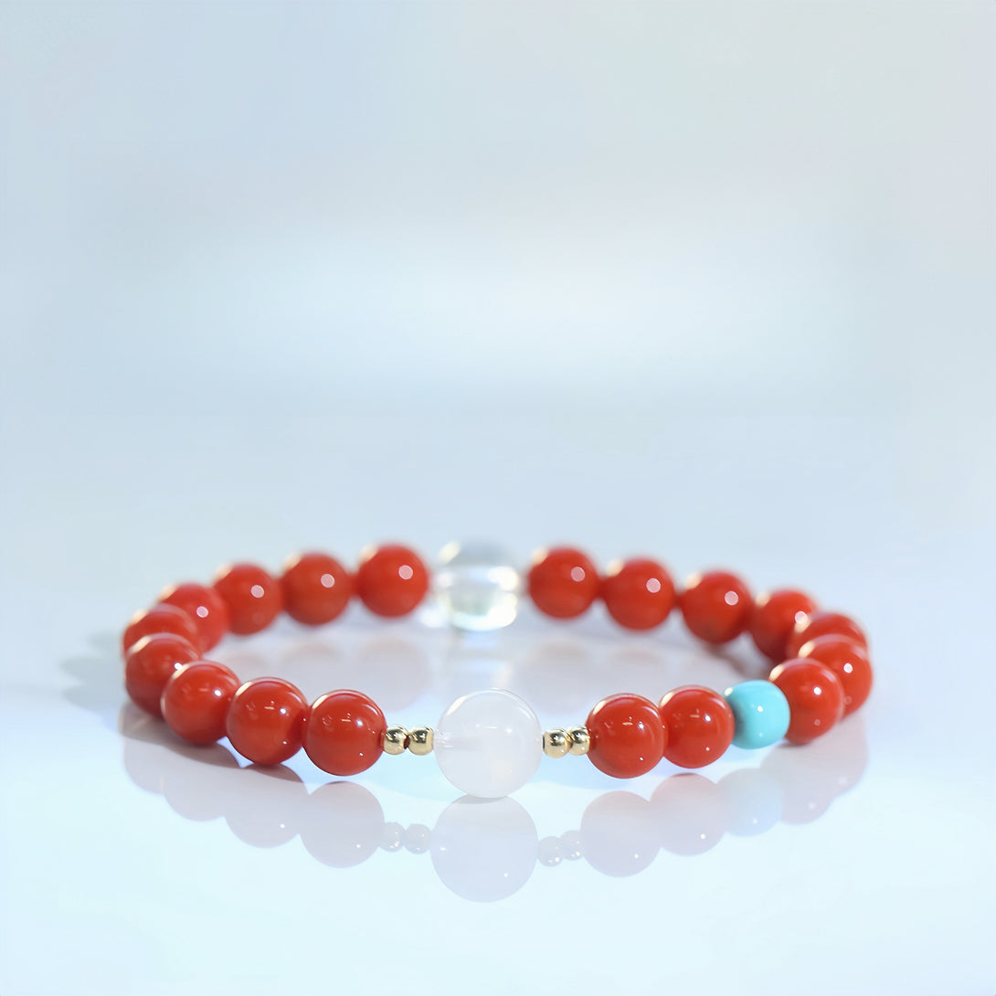 FanLin Designer Collector-Grade Red Agate, Turquoise & White Phantom Quartz Bracelet-FanLin