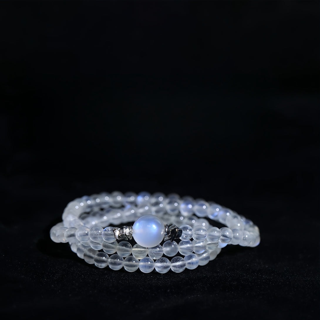 FanLin Museum-Grade Rare Sri Lanka Creamy Moonstone with Strong Blue Flash Triple-Strand Bracelet-FanLin