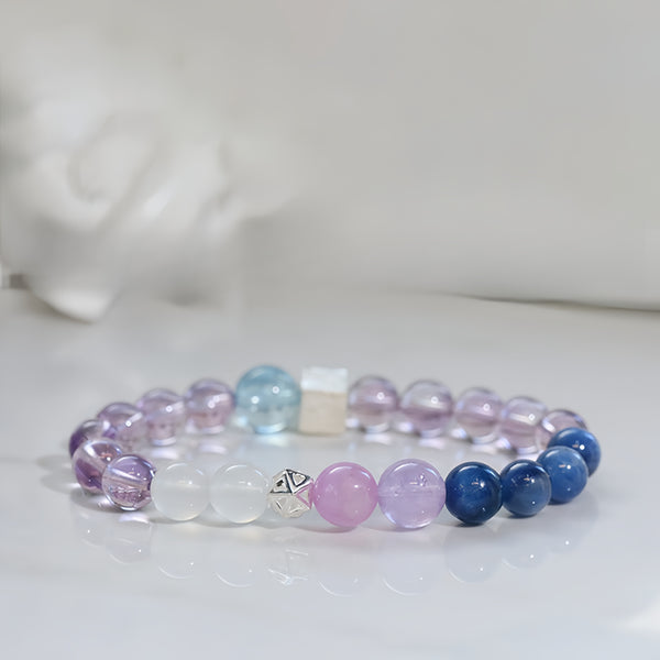 "Mystic Trinity" Natural Amethyst, Kyanite & Aquamarine Crystal Bracelet