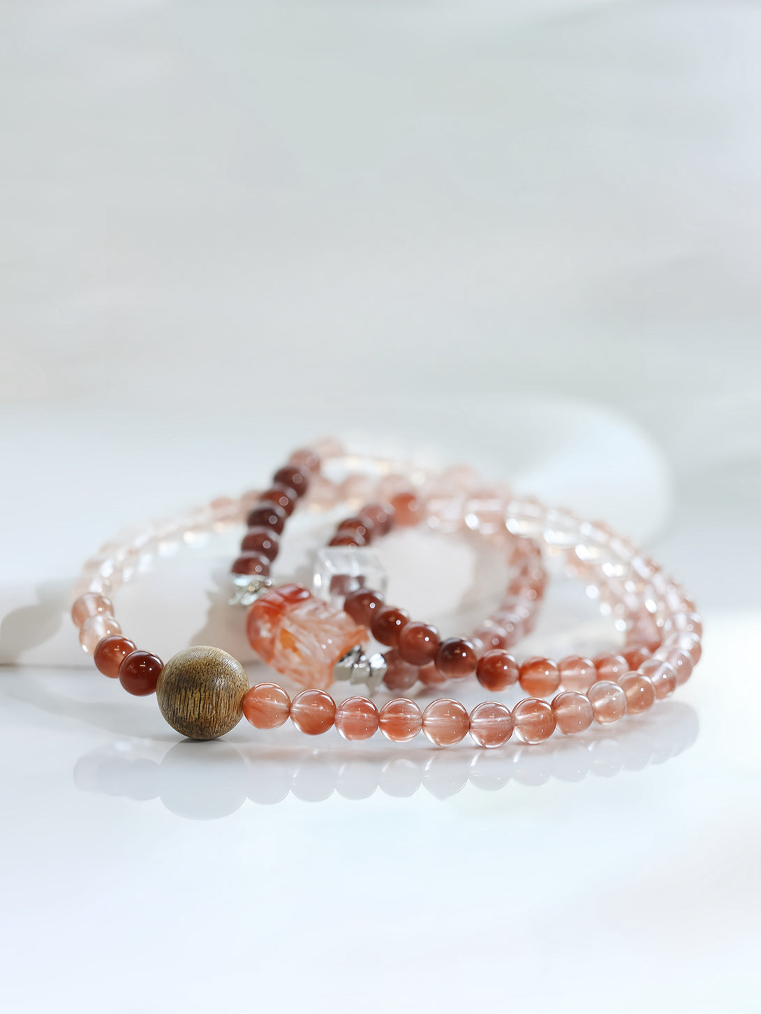 Designer Collector-Grade Rare Gradient Red Rabbit Hair & Red Inclusion Quartz "Pi Xiu" Clear Quartz Bracelet-FanLin