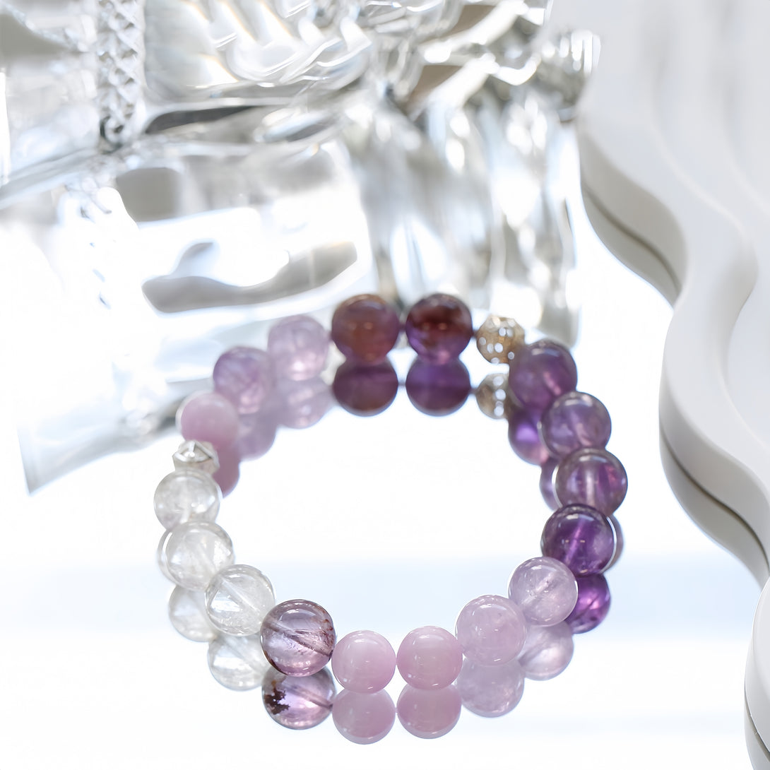 FanLin Designer Natural Amethyst, Clear Quartz &amp; Kunzite Bracelet-FanLin