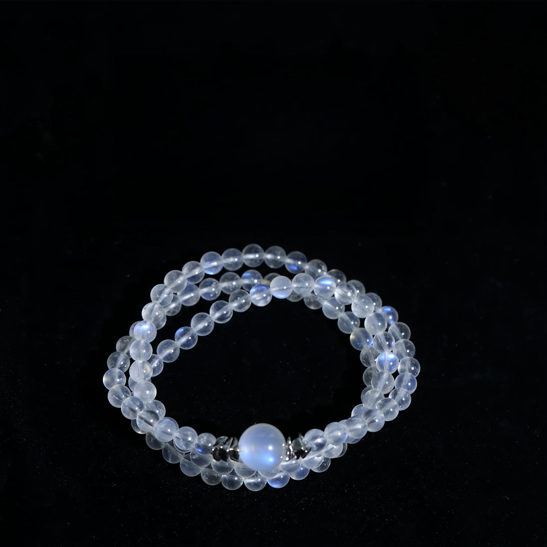 FanLin Museum-Grade Rare Sri Lanka Creamy Moonstone with Strong Blue Flash Triple-Strand Bracelet-FanLin