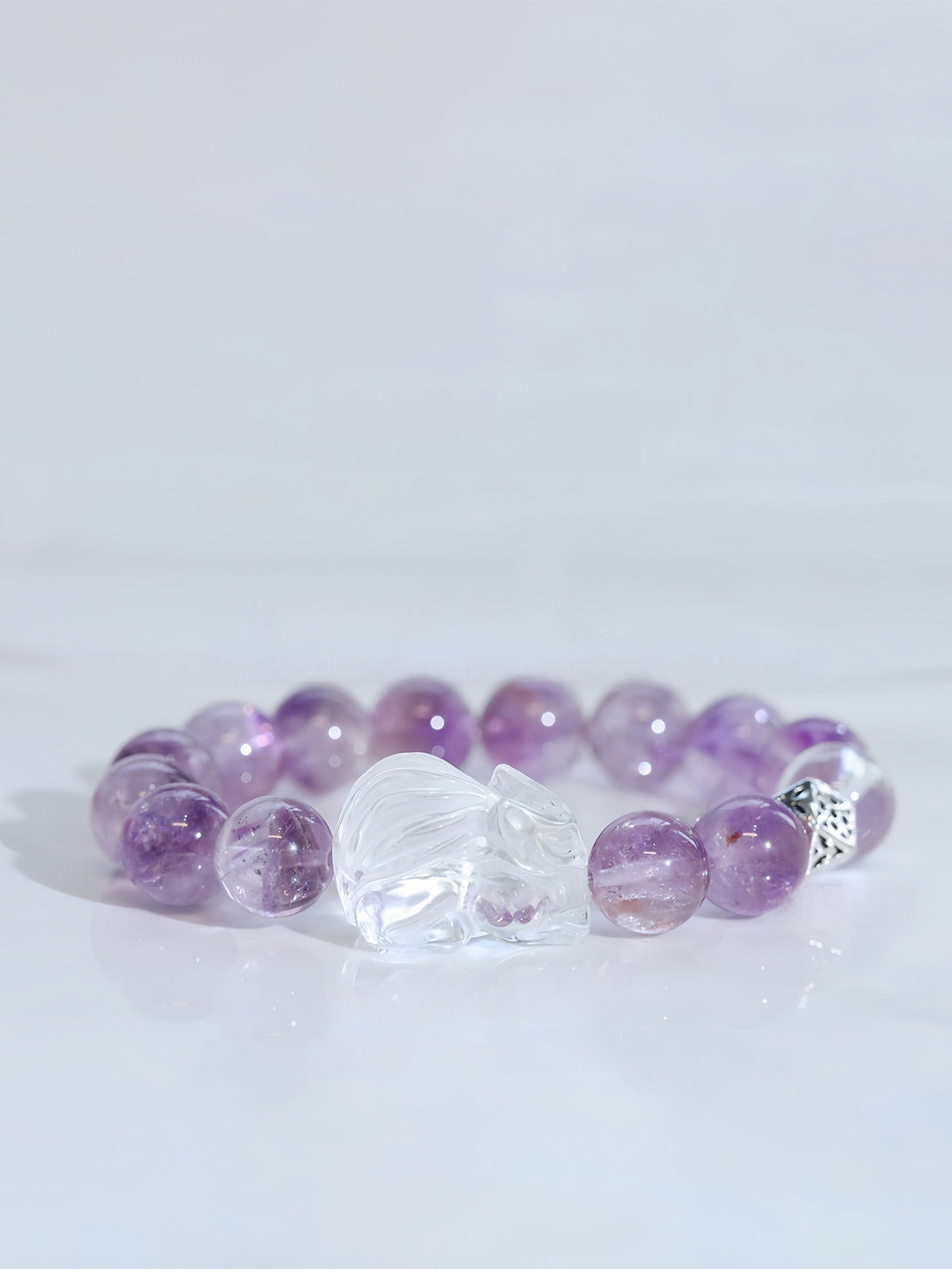 FanLin Designer Natural Clear Quartz &amp; Aurora Amethyst "Nine-Tailed Fox" Bracelet for the Year of Nine Purple Fire-FanLin