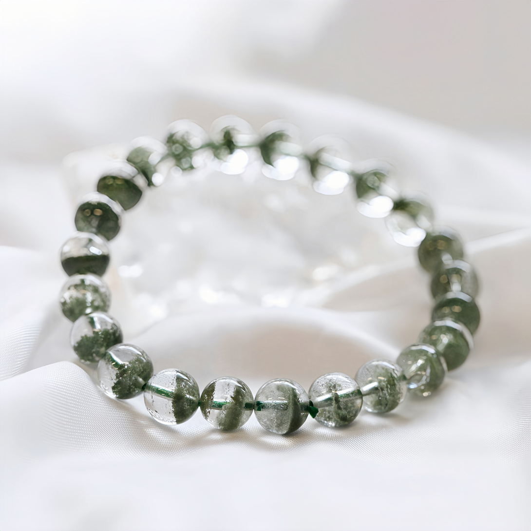 FanLin Green Phantom "Money Bowl" Crystal Healing Bracelet 8mm 10mm 12mm-FanLin