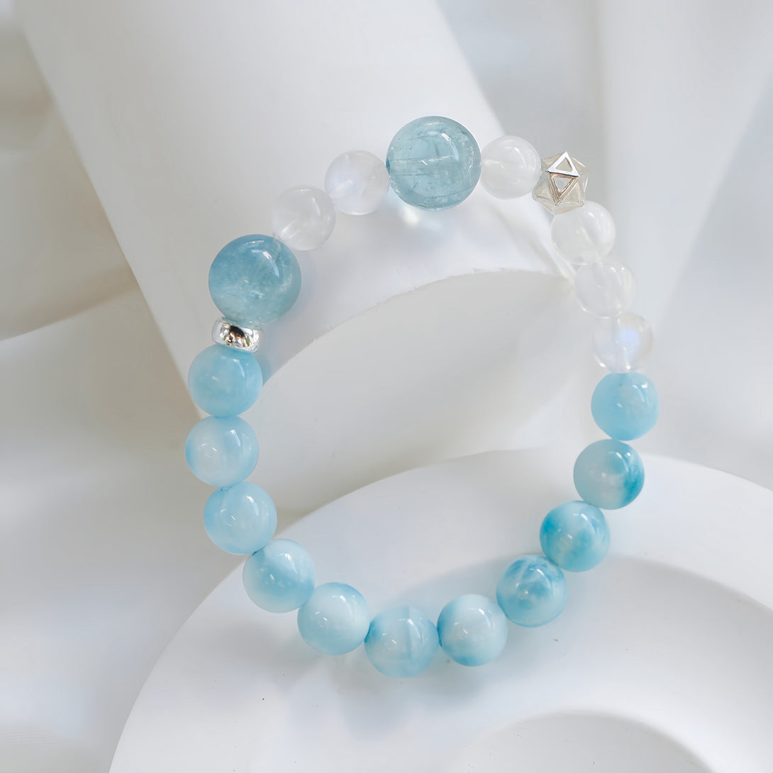 FanLin Designer Collector-Grade Natural Larimar, Moonstone & Aquamarine Bracelet-FanLin