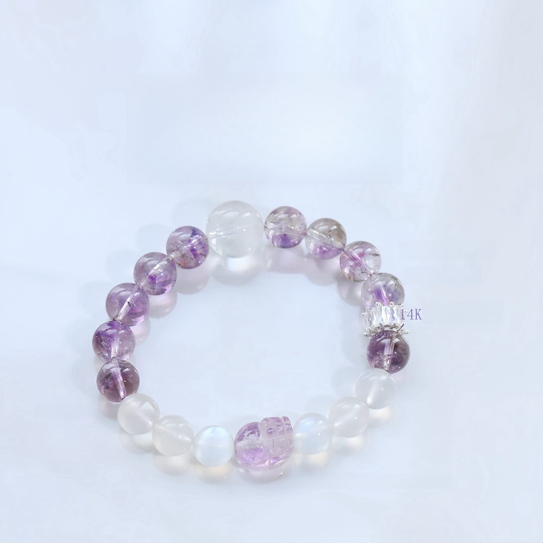 FanLin Designer Purple Super Seven, Moonstone & White Phantom Quartz "Pi Xiu" Bracelet for the Year of Nine Purple Fire-FanLin