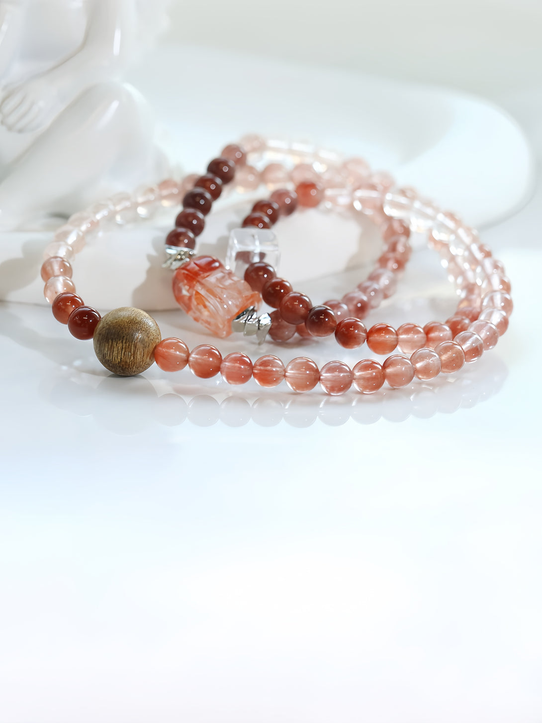 Designer Collector-Grade Rare Gradient Red Rabbit Hair & Red Inclusion Quartz "Pi Xiu" Clear Quartz Bracelet-FanLin