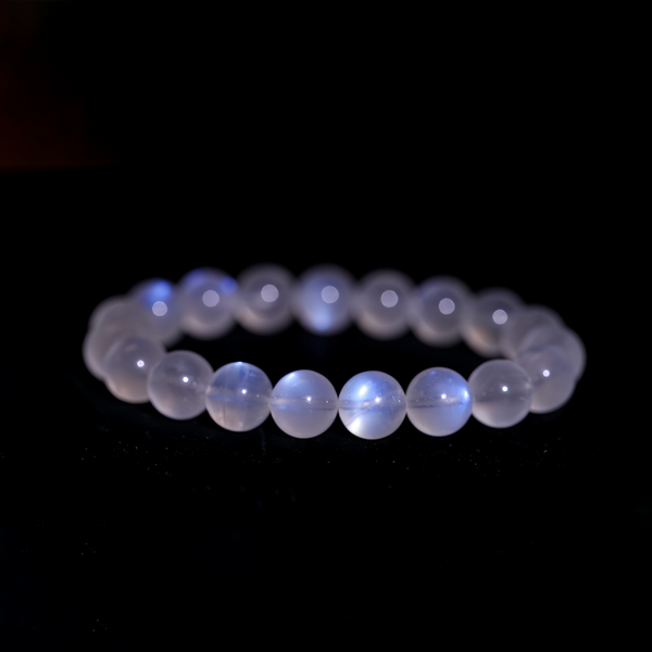 FanLin Natural Sri Lanka Creamy Moonstone Bracelet with Strong Blue Flash-FanLin