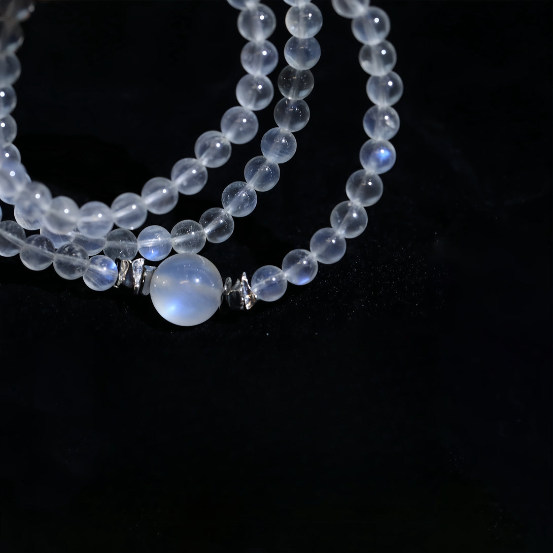 FanLin Museum-Grade Rare Sri Lanka Creamy Moonstone with Strong Blue Flash Triple-Strand Bracelet-FanLin