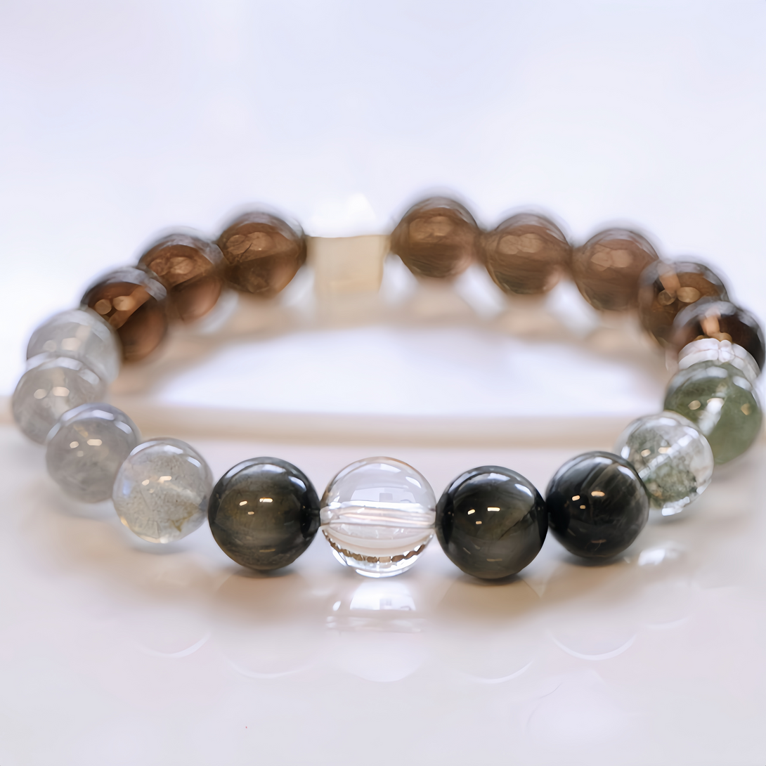 FanLin Designer Collector-Grade Natural Smoky Quartz & Moonstone Bracelet-FanLin