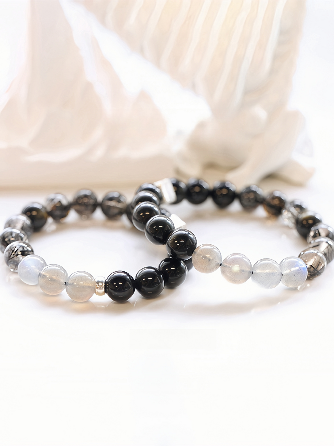 FanLin Couple's Collector-Grade Obsidian &amp; Black Rutilated Quartz Designer Bracelet-FanLin