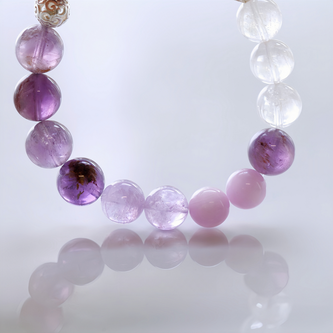 FanLin Designer Natural Amethyst, Clear Quartz &amp; Kunzite Bracelet-FanLin