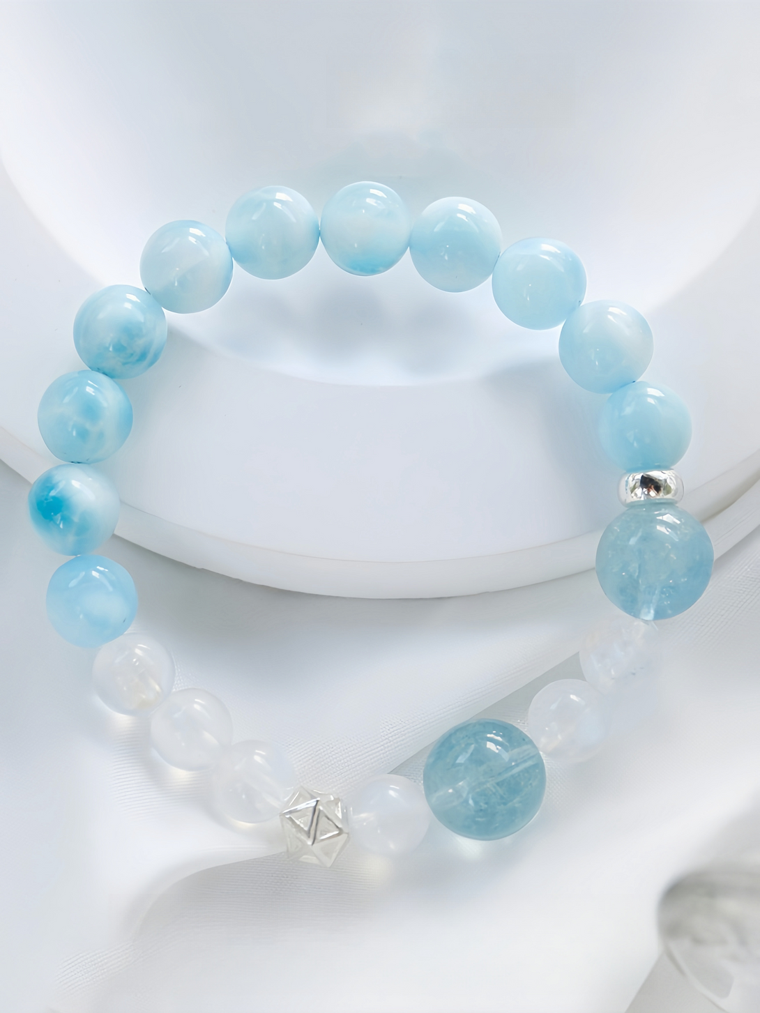 FanLin Designer Collector-Grade Natural Larimar, Moonstone & Aquamarine Bracelet-FanLin