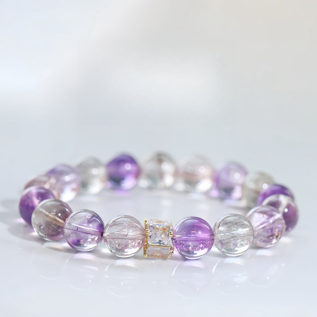 Designer Blackcurrant Super Seven Triple-Strand Crystal Bracelet for the Year of Nine Purple Fire-FanLin