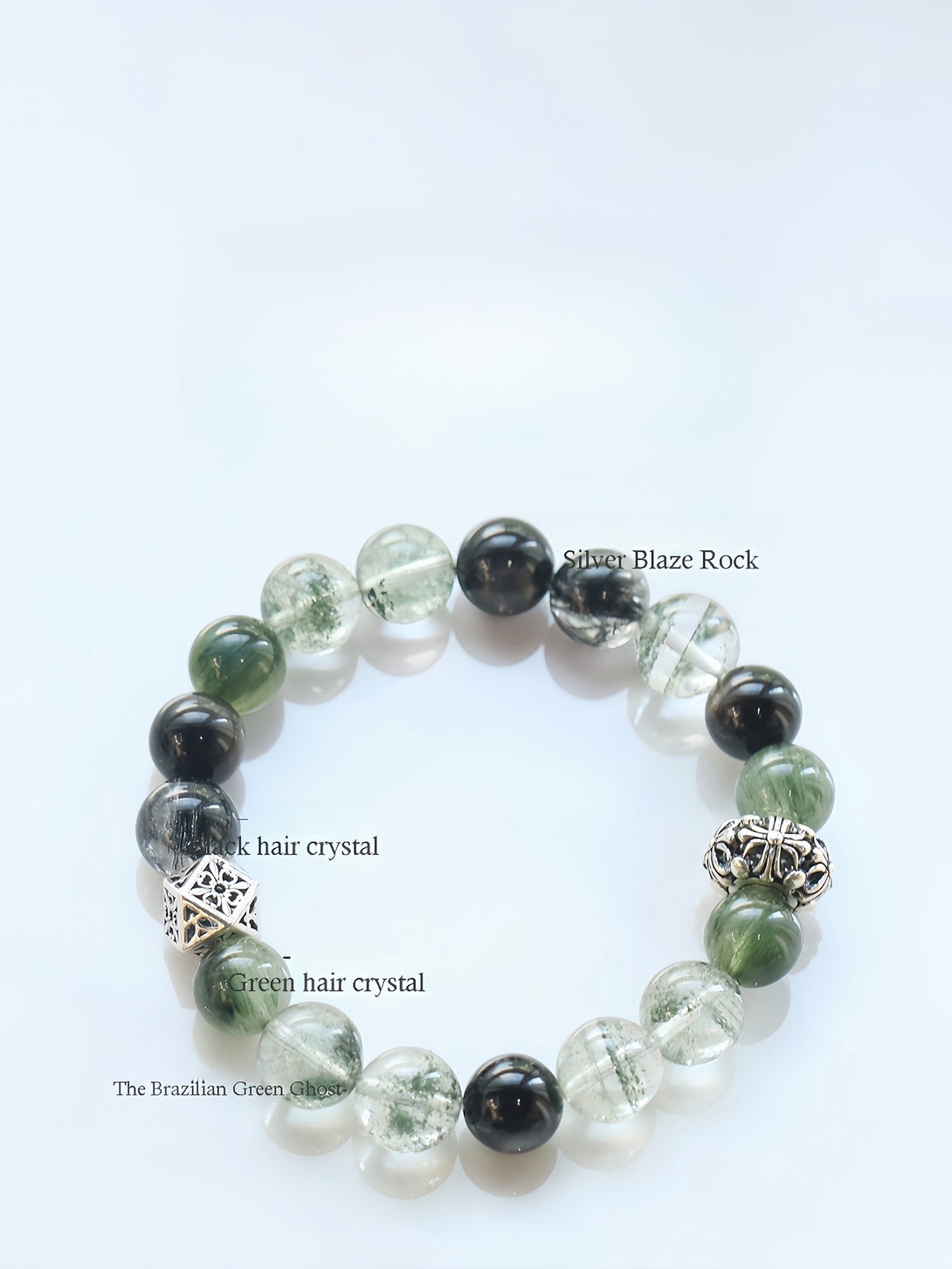 Designer Natural Black Tourmaline, Green Tourmaline & Silver Sheen Obsidian Bracelet-FanLin