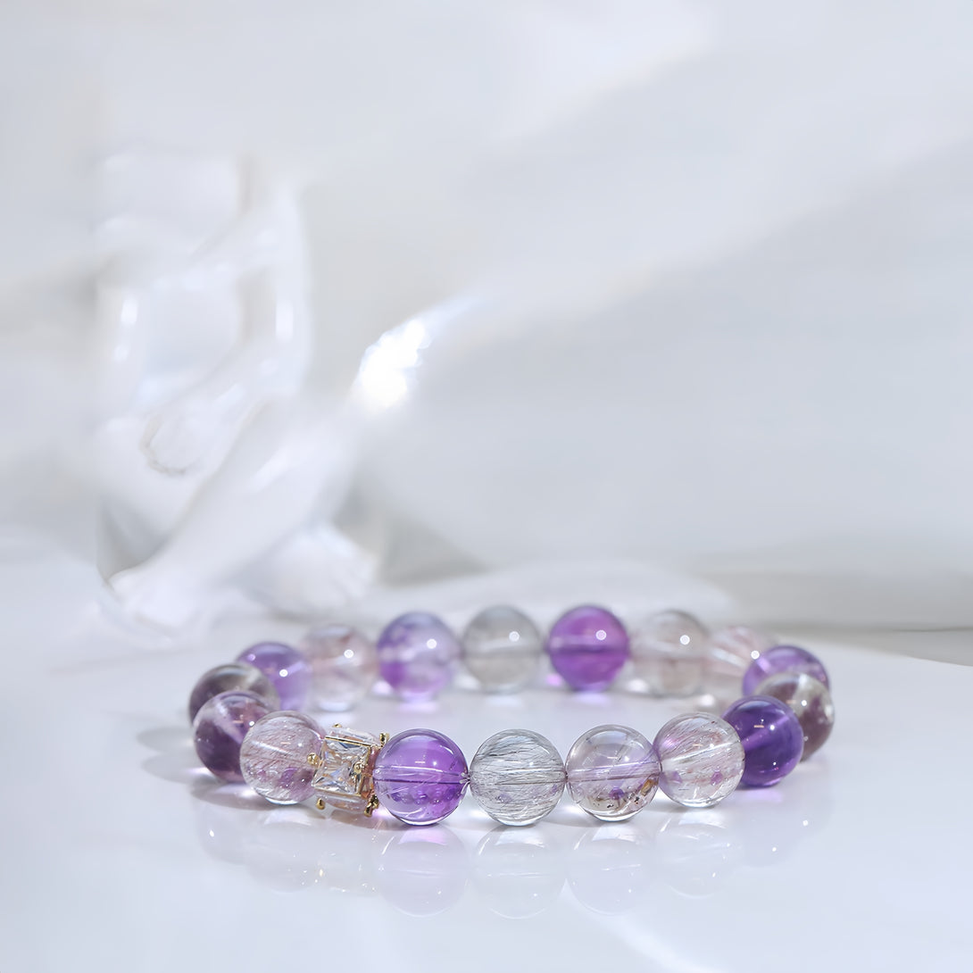 Designer Blackcurrant Super Seven Triple-Strand Crystal Bracelet for the Year of Nine Purple Fire-FanLin