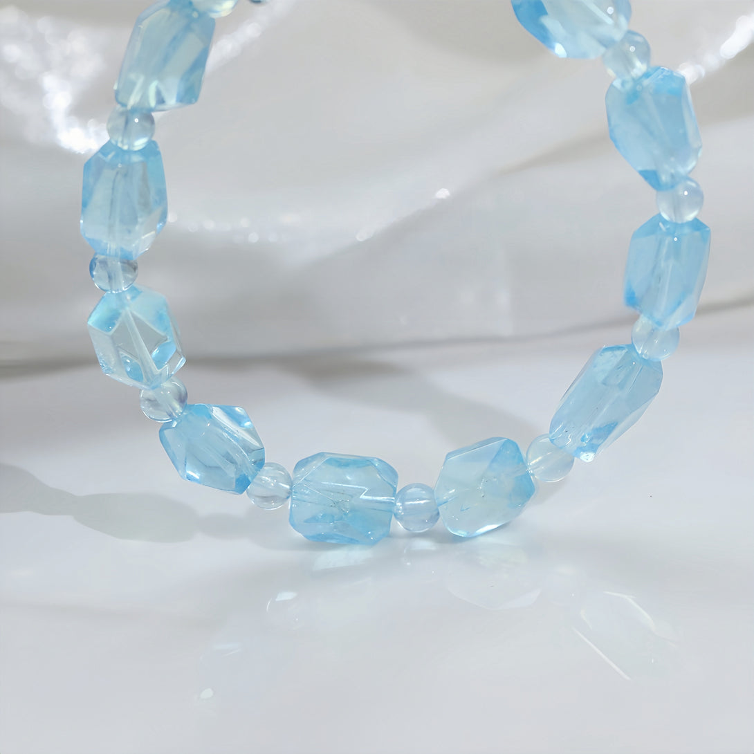 FanLin Designer "Blue Glacier" Collector-Grade Natural Crushed Ice Aquamarine Raw Crystal Bracelet-FanLin