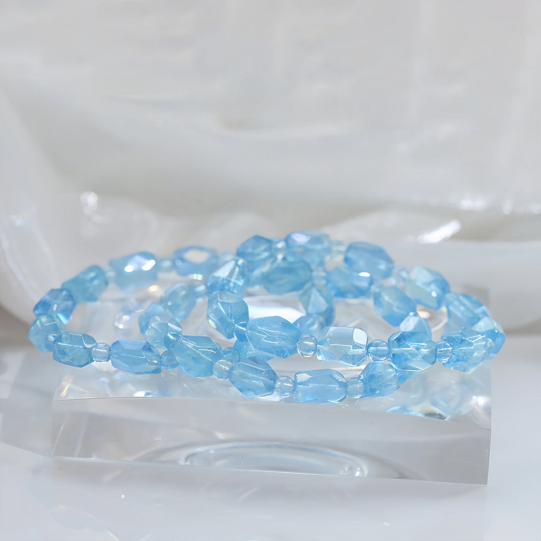 FanLin Designer "Blue Glacier" Collector-Grade Natural Crushed Ice Aquamarine Raw Crystal Bracelet-FanLin