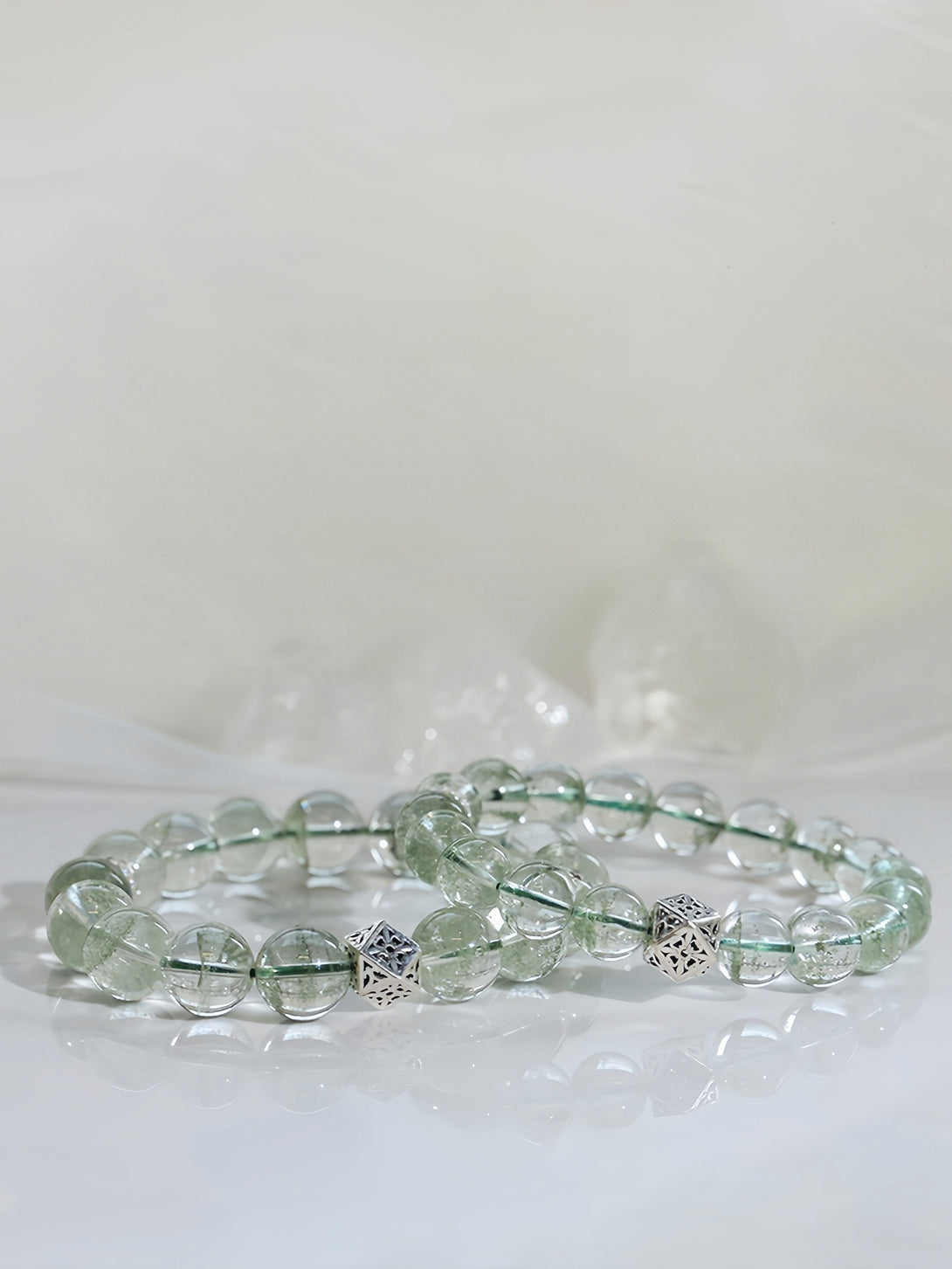 FanLin Designer Natural Brazilian Ice-Clear "Starry Sky" Green Phantom Quartz Couple's Bracelet-FanLin