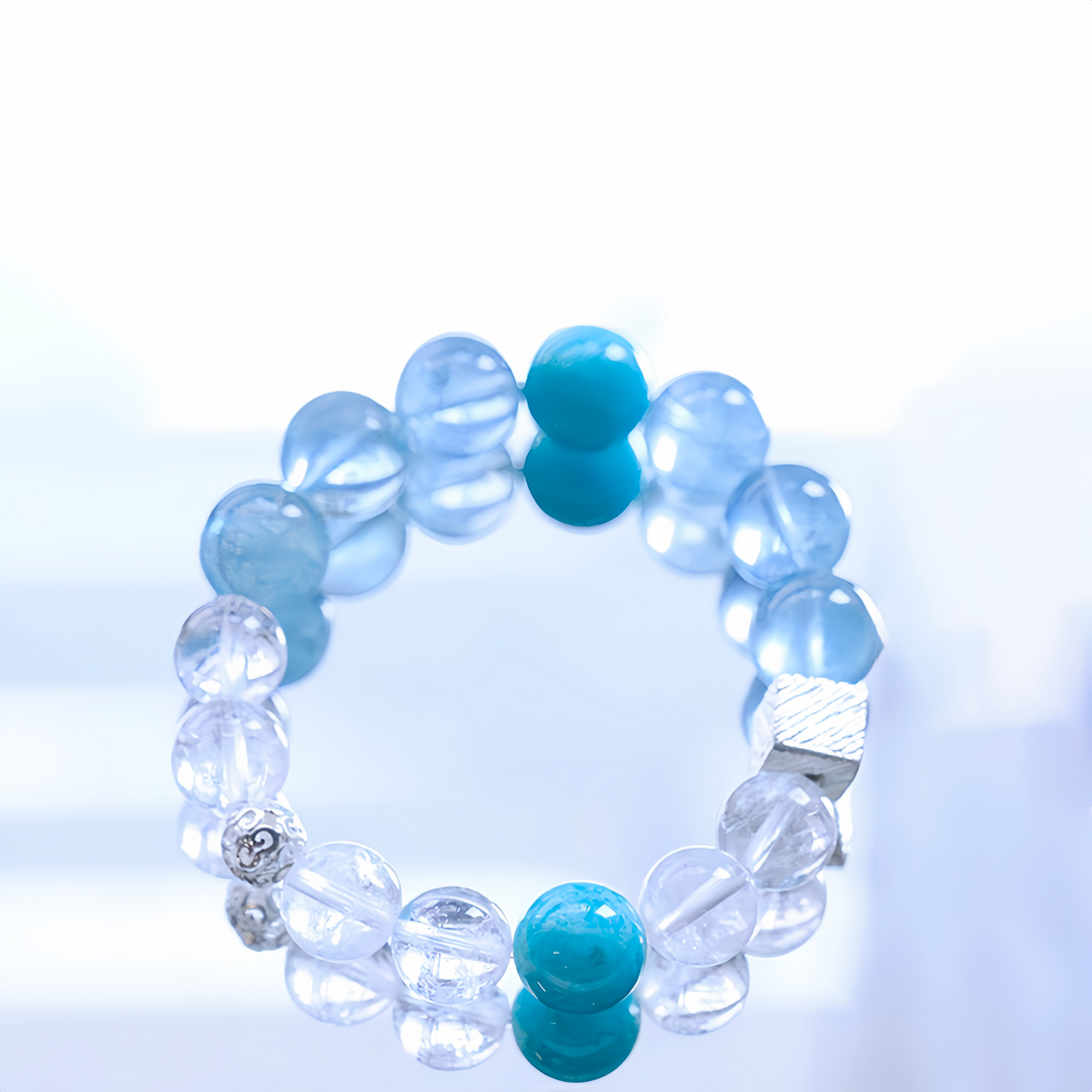 FanLin Designer Natural  Mozambican Amazonite, Azeztulite, Clear Quartz & Aquamarine Bracelet-FanLin