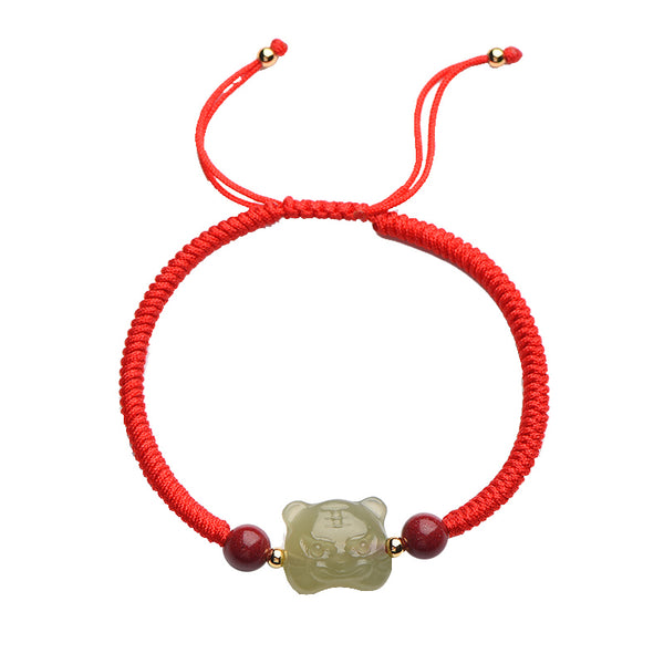 Hand - Woven Hetian Jade Bracelet with Twelve Zodiac Charms