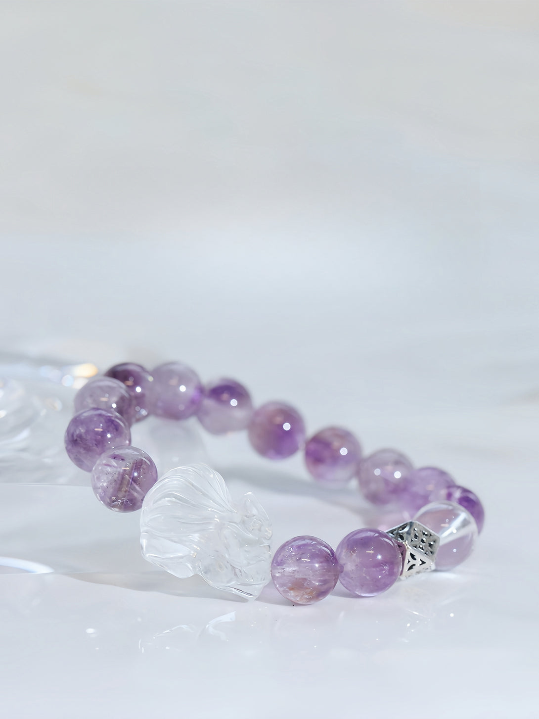 FanLin Designer Natural Clear Quartz &amp; Aurora Amethyst "Nine-Tailed Fox" Bracelet for the Year of Nine Purple Fire-FanLin