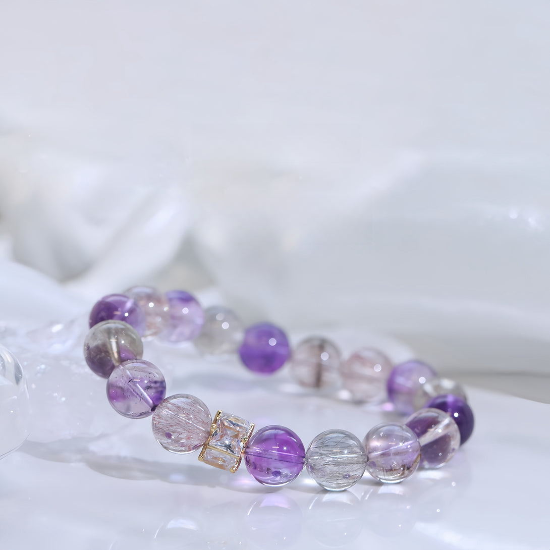 Designer Blackcurrant Super Seven Triple-Strand Crystal Bracelet for the Year of Nine Purple Fire-FanLin