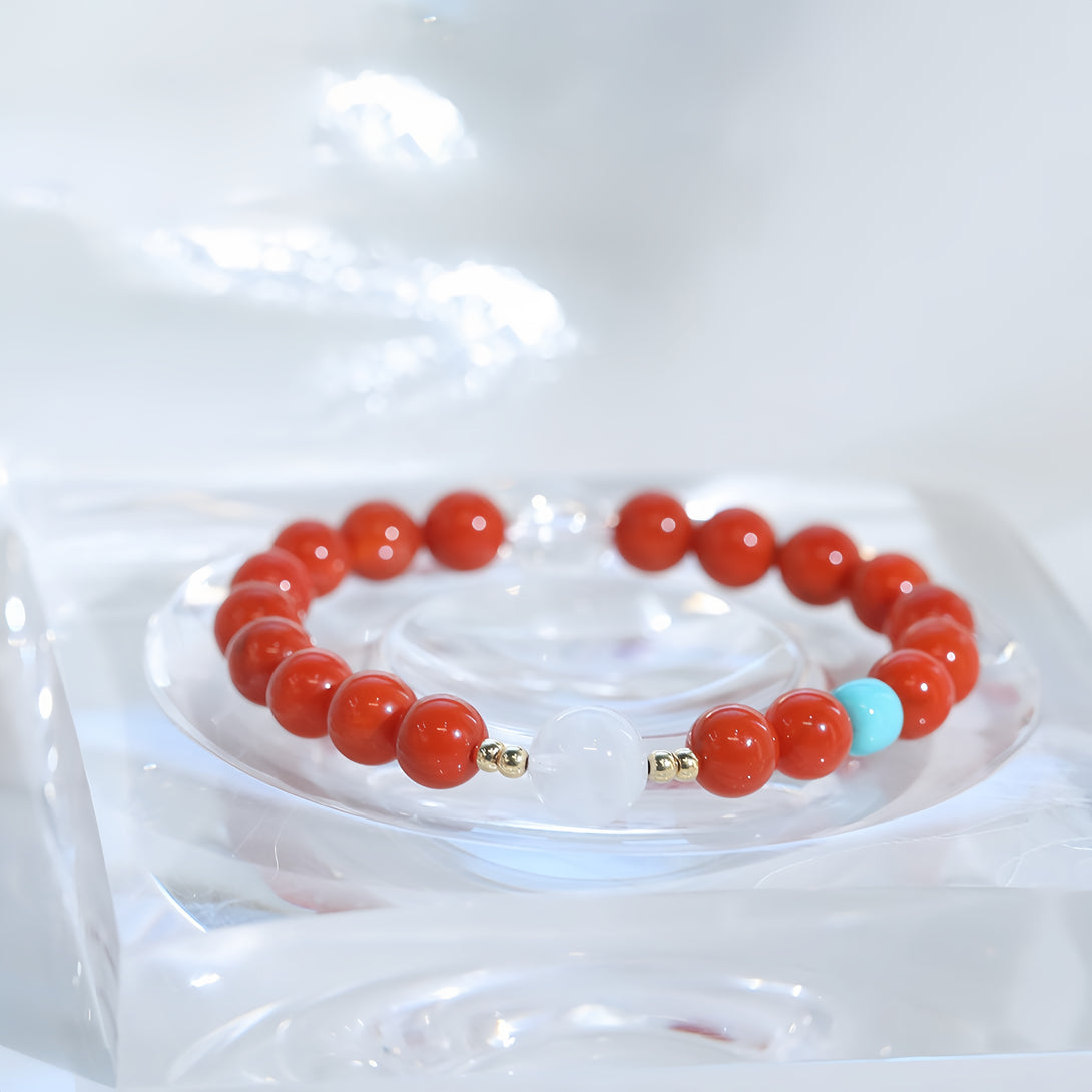 FanLin Designer Collector-Grade Red Agate, Turquoise & White Phantom Quartz Bracelet-FanLin