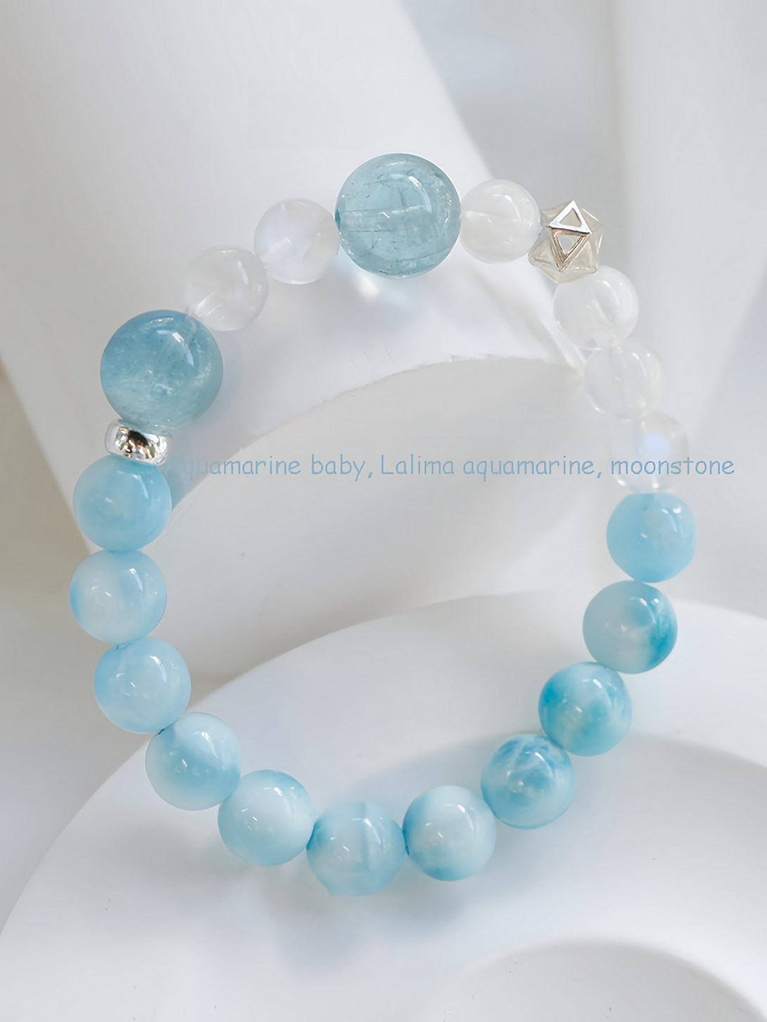 FanLin Designer Collector-Grade Natural Larimar, Moonstone & Aquamarine Bracelet-FanLin