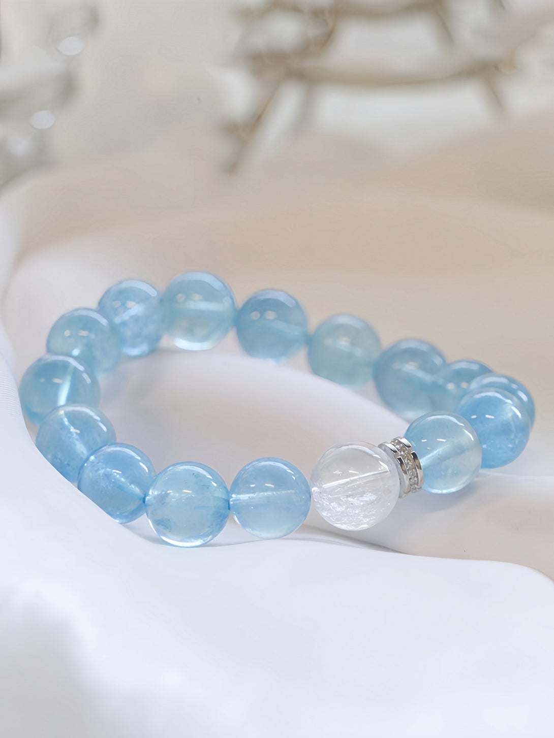 FanLin Designer Natural Brazilian Vintage Aquamarine & Clear Quartz Bracelet-FanLin