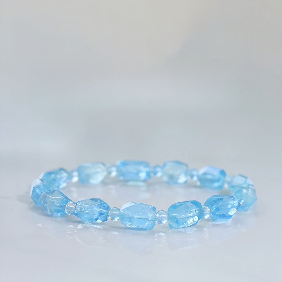 FanLin Designer "Blue Glacier" Collector-Grade Natural Crushed Ice Aquamarine Raw Crystal Bracelet-FanLin