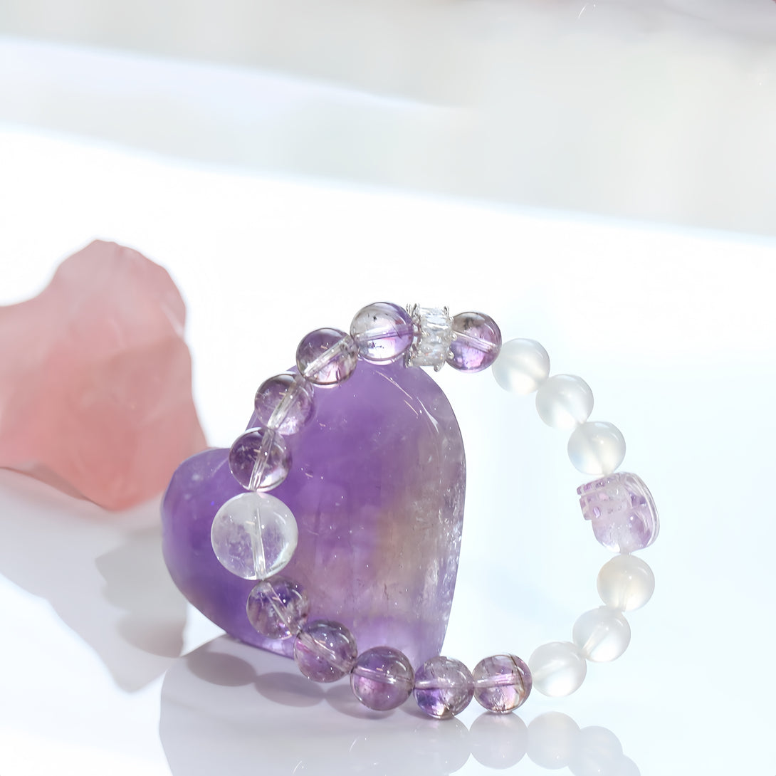 FanLin Designer Purple Super Seven, Moonstone & White Phantom Quartz "Pi Xiu" Bracelet for the Year of Nine Purple Fire-FanLin