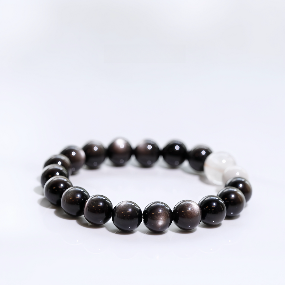 FanLin Designer Collector-Grade Natural Cat's Eye Silver Sheen Obsidian Bracelet-FanLin